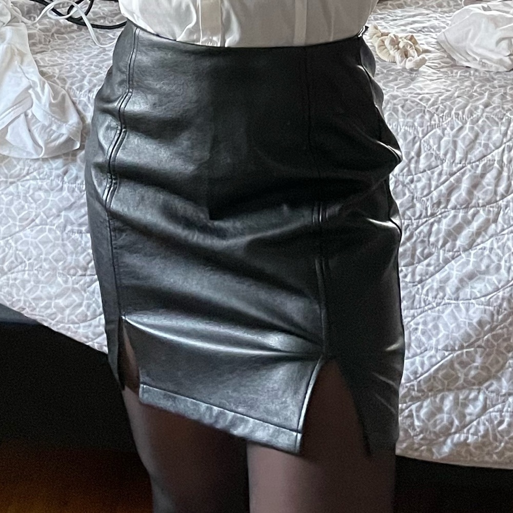High wait leather skirt